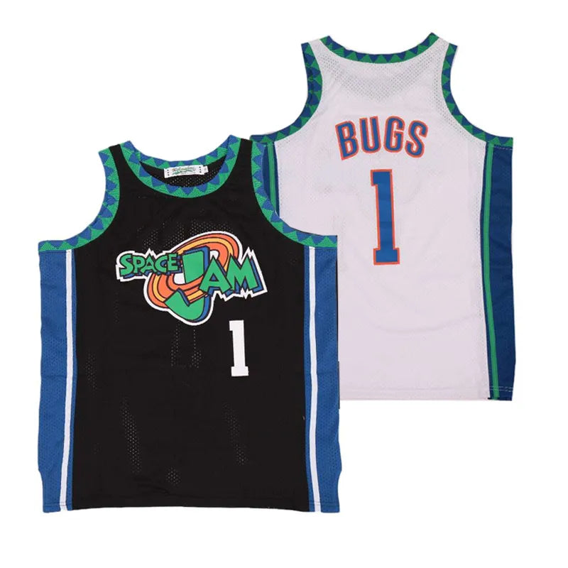 Men Basketball Jerseys SPACE JAM BUGS Jersey Number 1 Sewing Embroidery Outdoor Sports Big Size White and BLACK colors